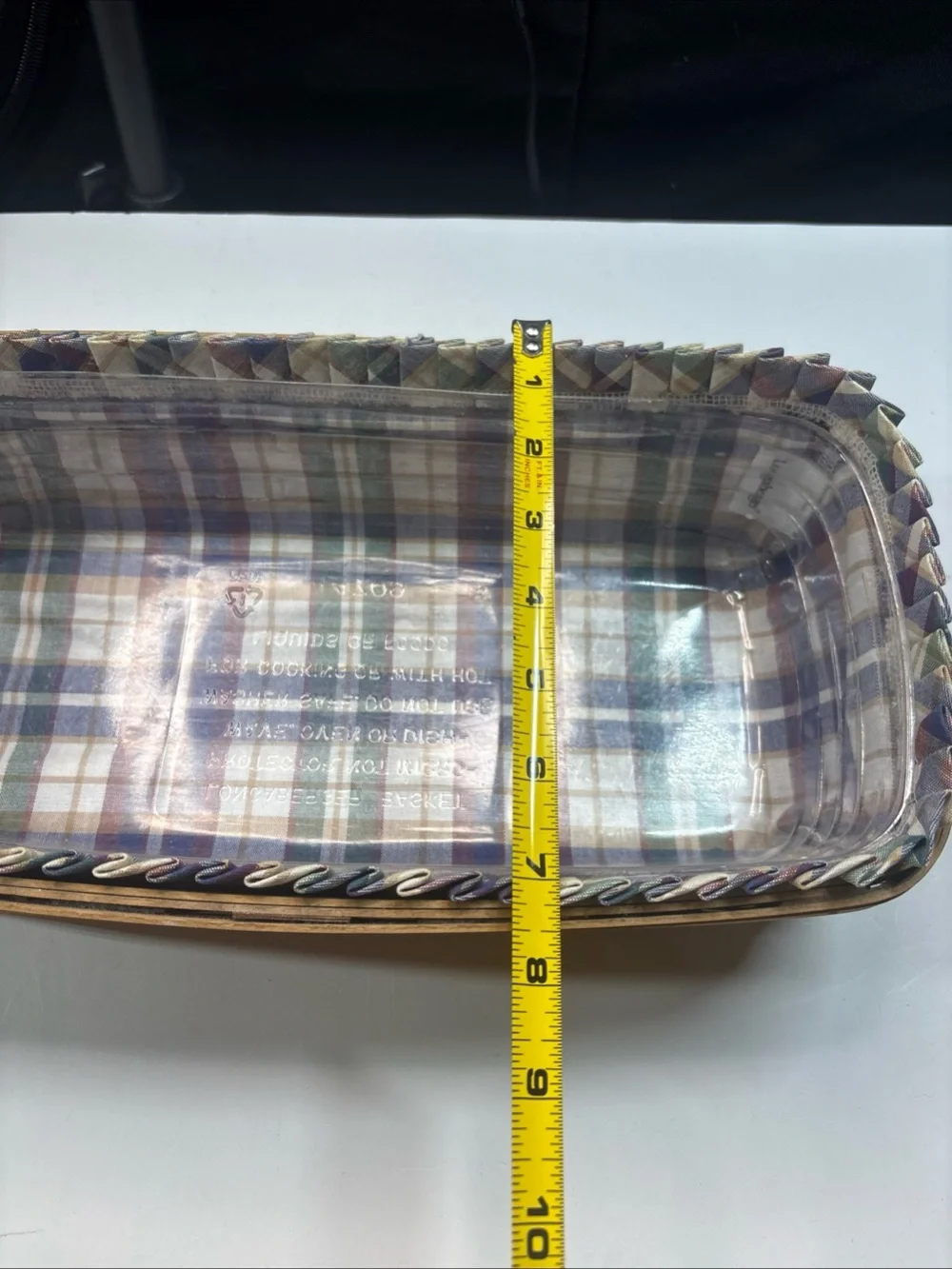 Vintage 2002 Longaberger Bread Basket with Plastic Liner Plaid Protector Liner